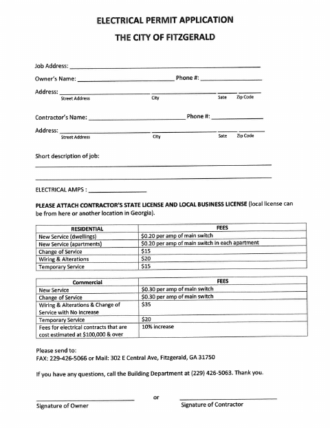 First page of the Electrical Permit Application