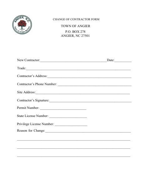 First page of the Change of Contractor Form