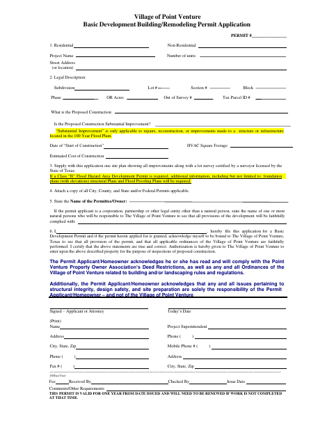 First page of the Basic Development Building/Remodeling Permit Application