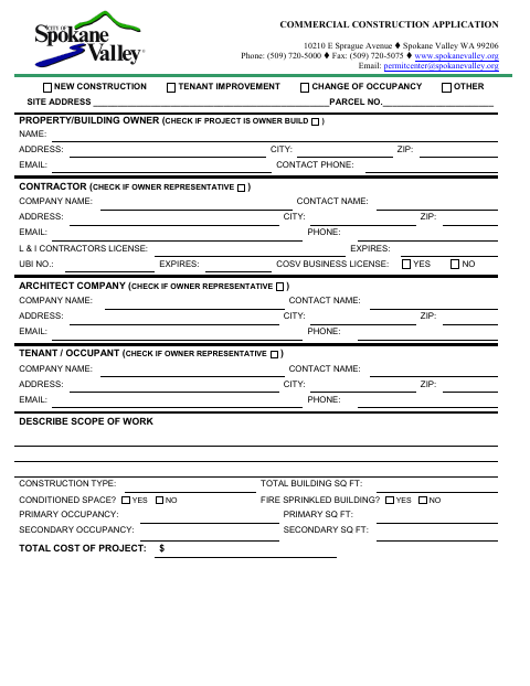 First page of the Commercial Construction Application