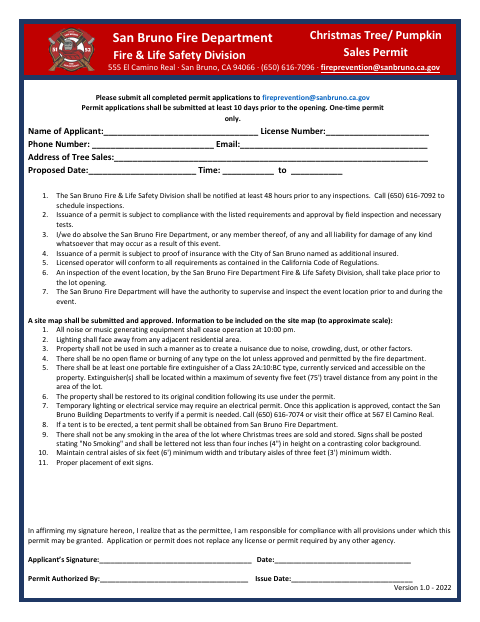 First page of the Christmas Tree/Pumpkin Sales Permit