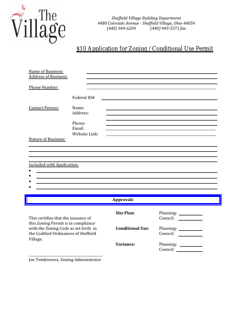 First page of the Application for Zoning / Conditional Use Permit