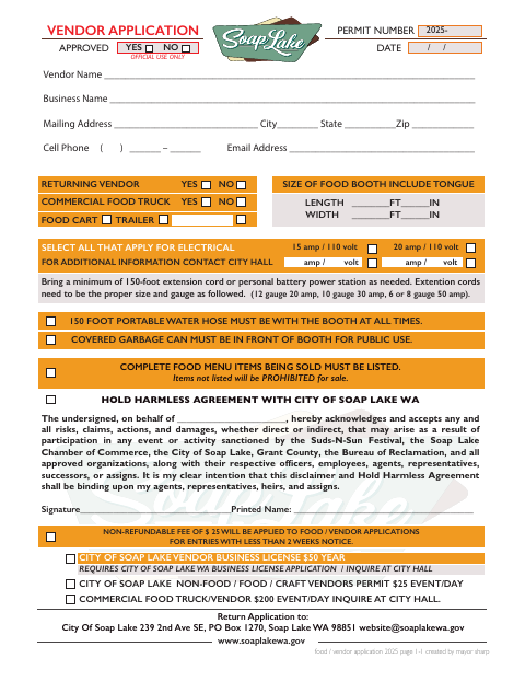 First page of the Food / Non-Food / Craft Vendor Permit
