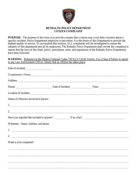 First page of the Citizen Complaint