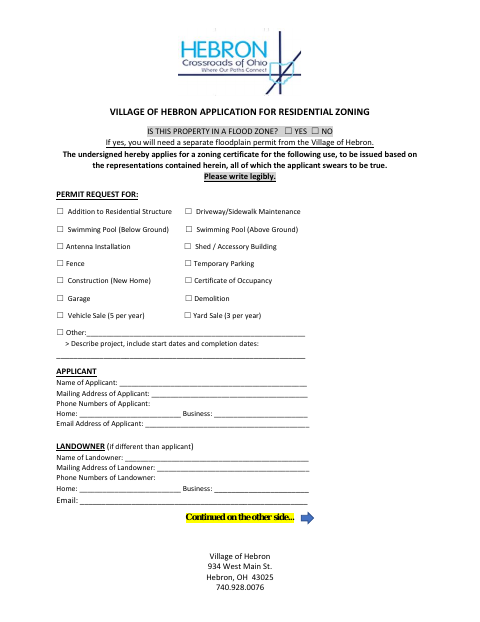 First page of the Application for Residential Zoning