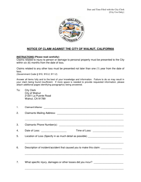 First page of the Notice of Claim