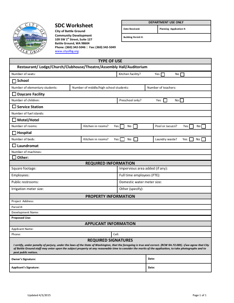 First page of the SDC Worksheet