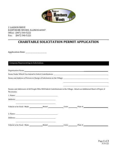 First page of the Charitable Solicitation Permit Application