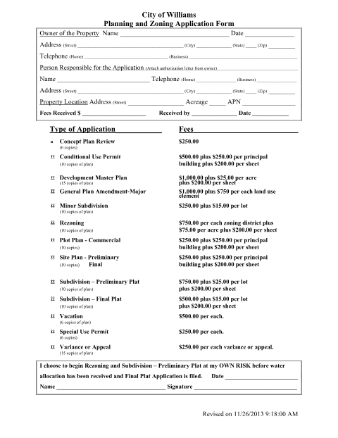 First page of the Planning and Zoning Application Form