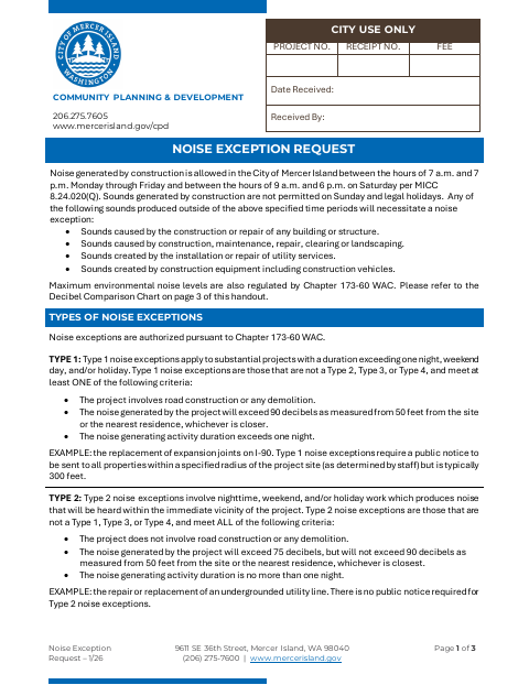 First page of the Noise Exception Request