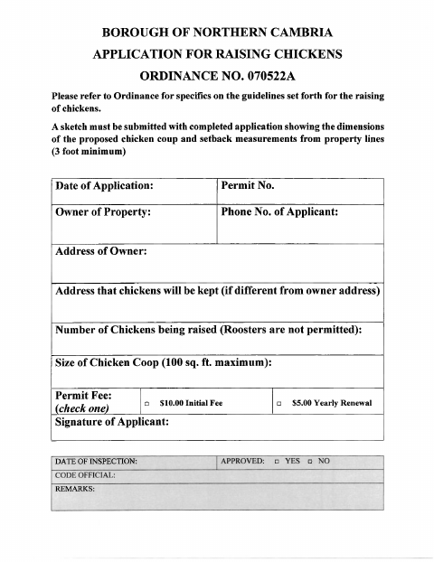 First page of the Application for Raising Chickens