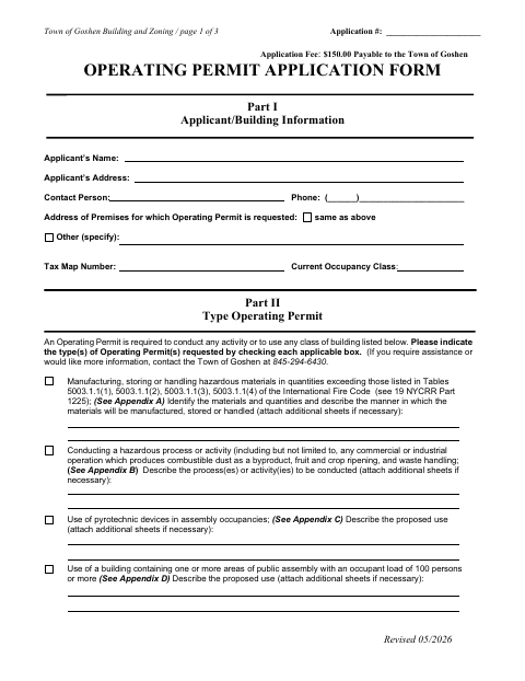 First page of the Operating Permit Application Form