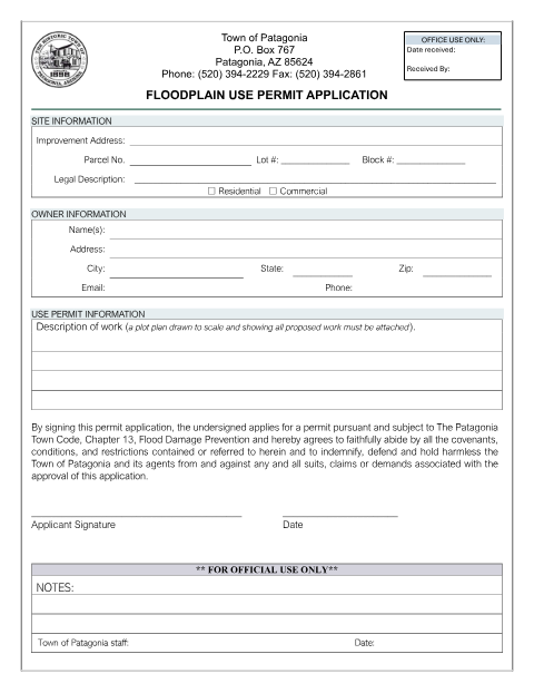 First page of the Floodplain Use Permit Application