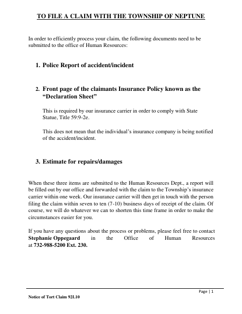 First page of the Notice of Tort Claim