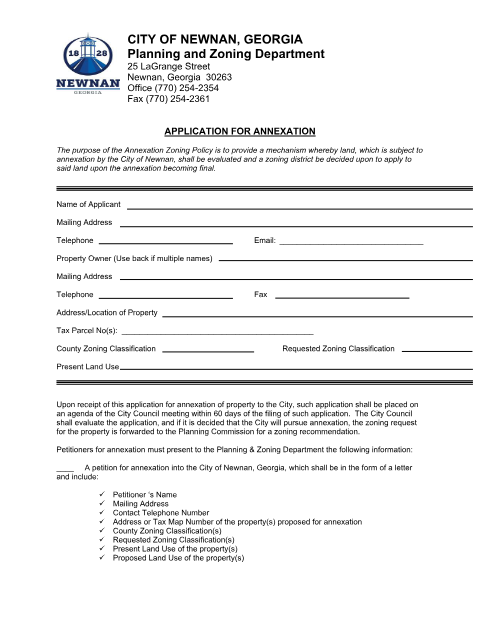 First page of the Annexation Application Owner's Authorization