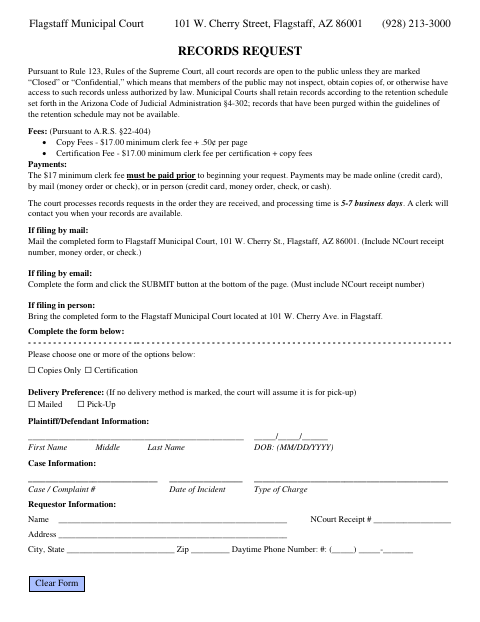 First page of the Records Request