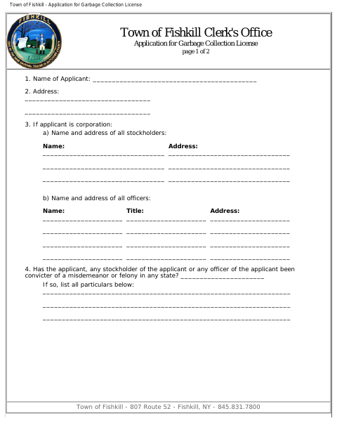 First page of the Garbage Collection License Application