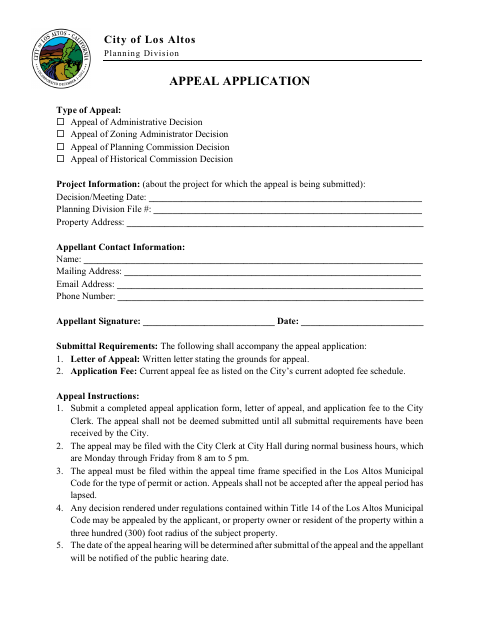 First page of the Appeal Application