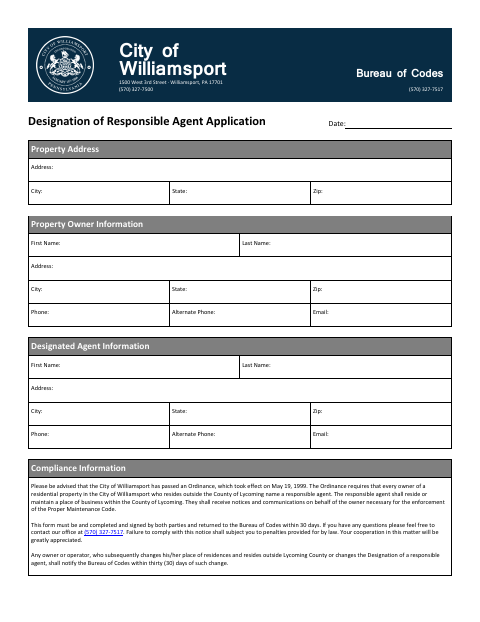 First page of the Designation of Responsible Agent Application