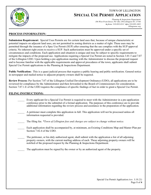First page of the Special Use Permit Application