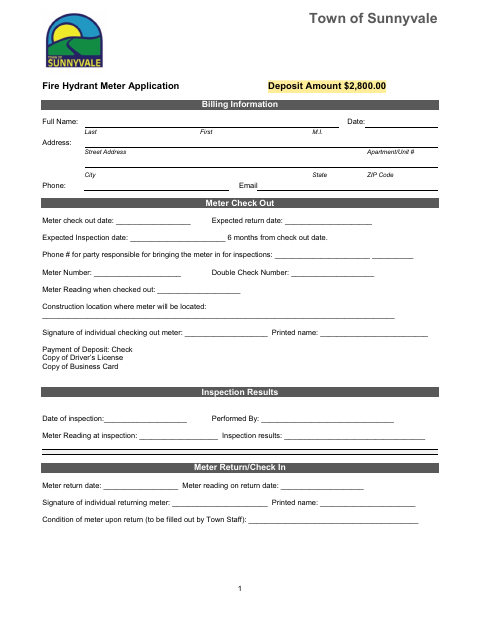 First page of the Fire Hydrant Meter Application
