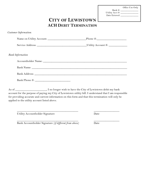First page of the ACH Termination Form