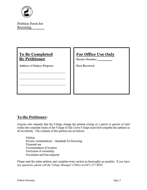 First page of the Petition for Rezoning