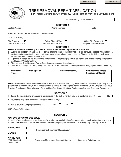 First page of the Tree Removal Permit Application