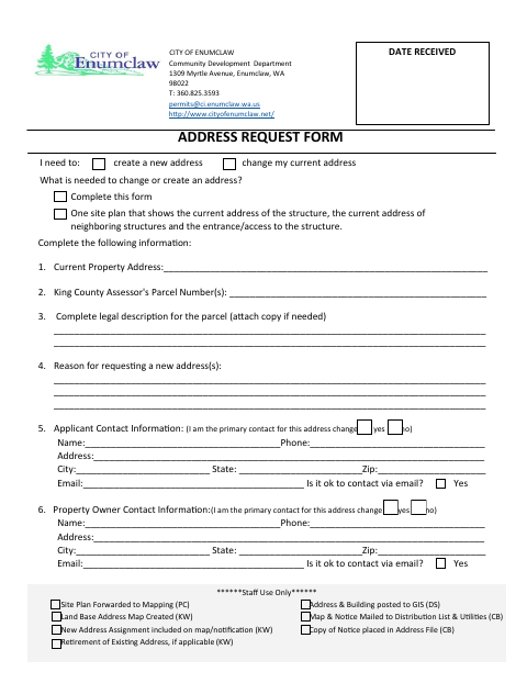 First page of the Address Request Form