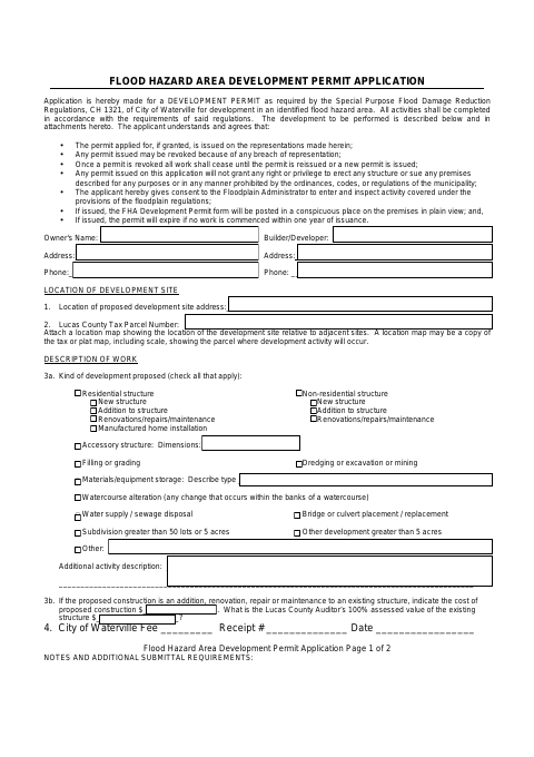 First page of the Flood Hazard Area Development Permit Application