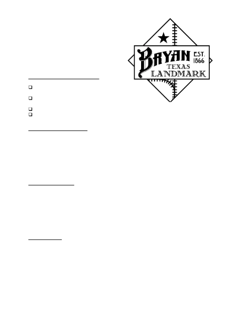 First page of the Bryan Texas Landmark Program Application