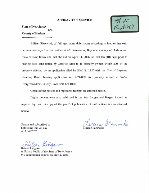 First page of the Affidavit of Service Mailing