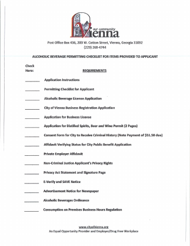 First page of the Alcoholic Beverage License Application