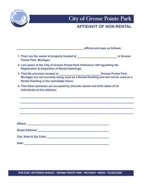 First page of the Affidavit of Non-Rental