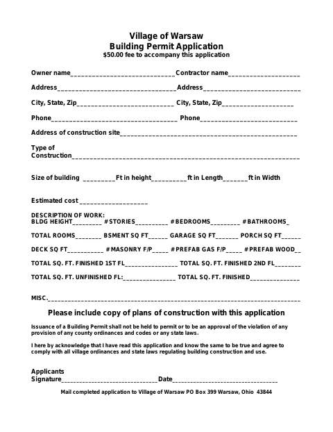 First page of the Building Permit Application