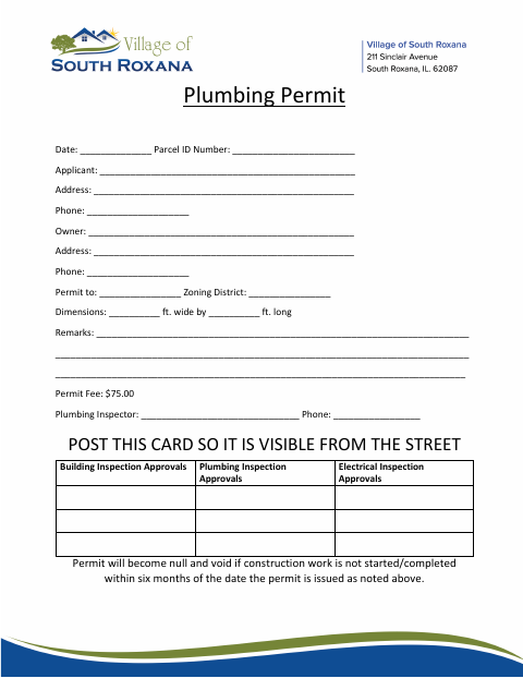 First page of the Plumbing Permit