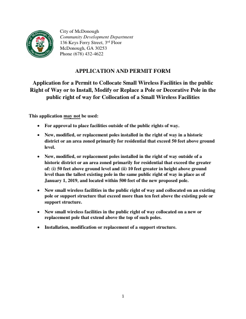 First page of the Cell Tower Permit Application