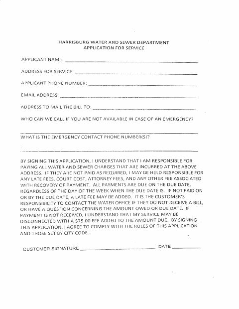 First page of the Application for Service