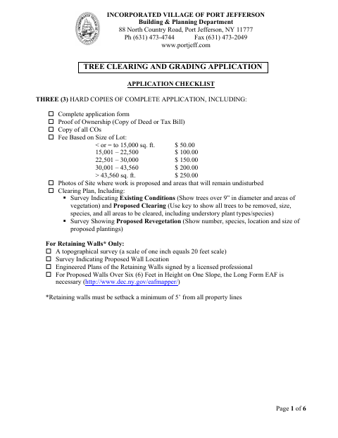 First page of the Tree Clearing and Grading Application