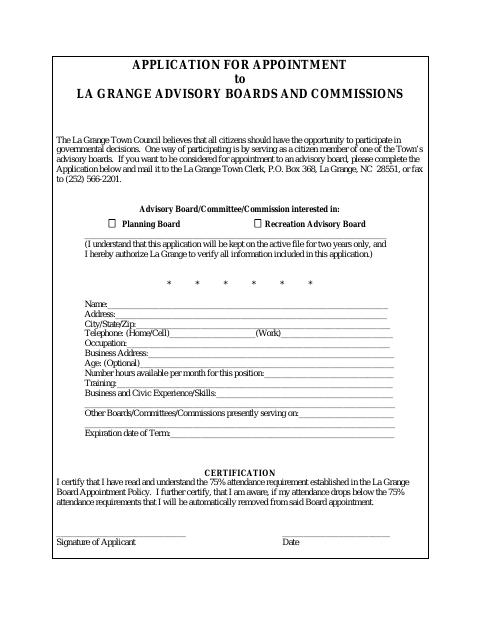 First page of the Application for Appointment to Advisory Boards and Commissions