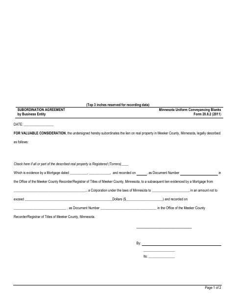 First page of the Subordination Agreement by Business Entity