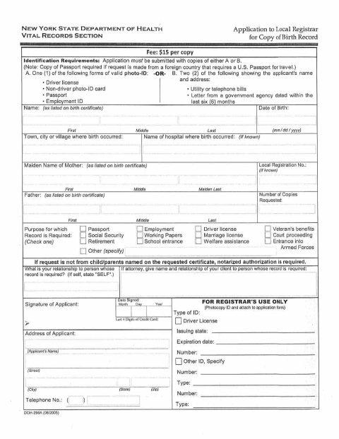 First page of the Application for Local Birth Record