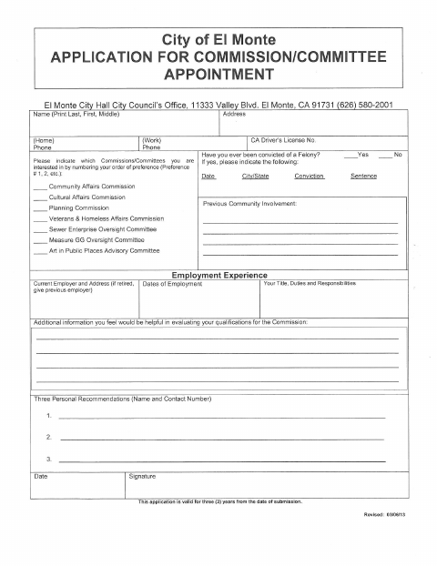 First page of the Application for Commission Committee Appointment