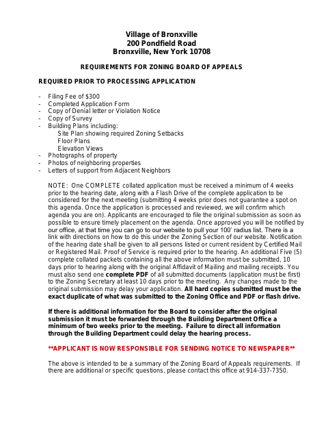 First page of the Zoning Board Of Appeals Application