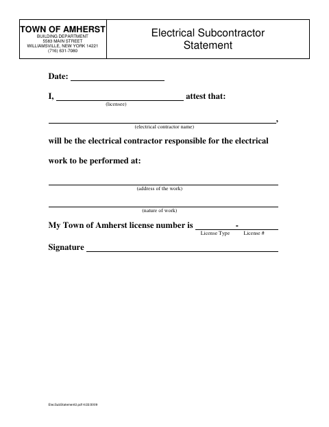 First page of the Electrical Subcontractor Statement