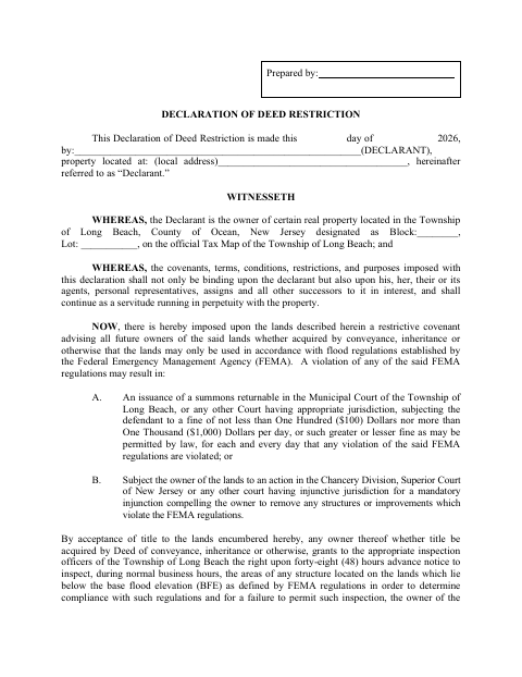 First page of the Declaration of Deed Restriction