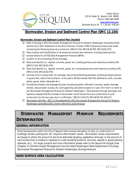 First page of the Stormwater, Erosion and Sediment Control Plan Checklist