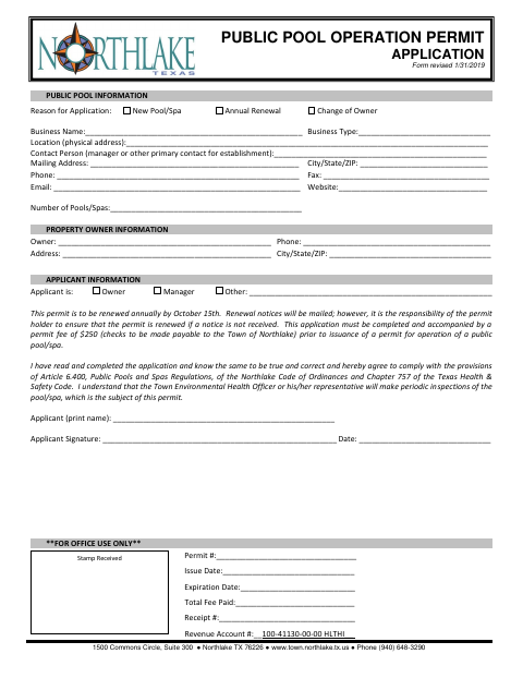 First page of the Public Pool Operation Permit Application