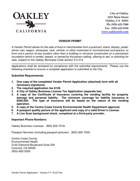 First page of the Vendor Permit Application
