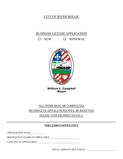 First page of the Business License Application